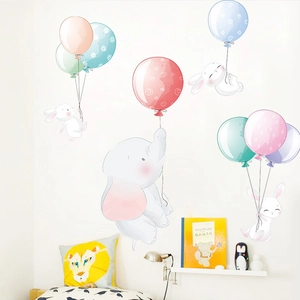 Cartoon Elephant Rabbit Balloon Wall Stickers PVC Waterproof Removable Self Adhesive Decals For Kids Room Nursery Home Decor