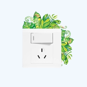 Nordic white light switch and socket combo with tropical green leaf wall stickers