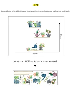 Size specifications for cactus potted plants wall decals with 75x60cm application size