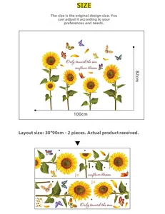 Detail der Sonnenblumen Wandtattoo-Anordnung und Maße mit zwei 30x90cm Bögen