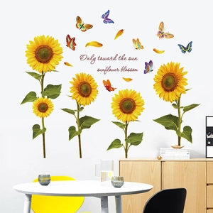 Selbstklebende Wandtattoo Sonnenblumen und Schmetterlinge mit Zitat für die Wanddekoration