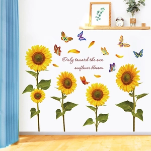 Handgemalte Sonnenblumen und Schmetterling Wandaufkleber mit englischen Zitaten für Deko