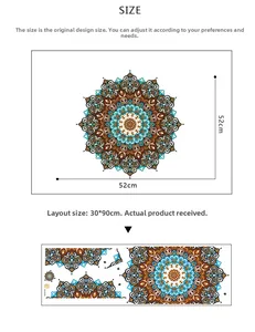 Self-adhesive mandala wall sticker with 52x52cm finished size and bohemian geometric patterns
