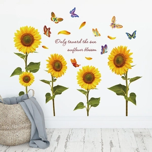 Handgemalt Sonnenblume Schmetterling Wandtattoo Abnehmbare PVC Aufkleber Für Kinderzimmer Wohnzimmer Schlafzimmer Home Dekoration