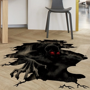 3D Halloween floor decal featuring a scary monster hand emerging from a deep abyss crack