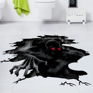 3D Halloween floor decal featuring a realistic creepy monster emerging from a dark abyss
