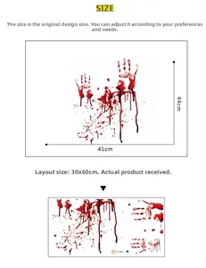 Layout and size guide for Halloween bloody handprint stickers showing dimensions of 30x60cm