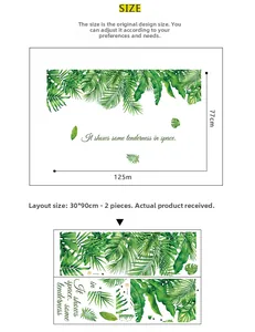 Detail view of tropical green leaf wall stickers showing layout and 125x77cm size