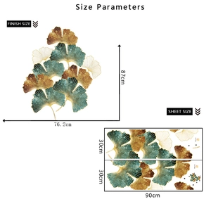 Dettaglio degli adesivi murali con foglie di ginkgo con layout e dimensioni del prodotto