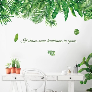 Tropical Green Plant Wall Stickers Self-Adhesive PVC Removable Nordic Style Leaves For Living Room Bedroom Home Decor