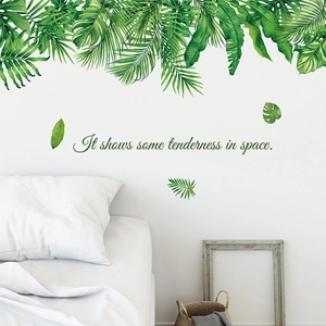 Nordic tropical green leaf wall stickers with palm fronds and Monstera for home decor