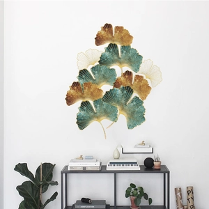 Adesivo murale vintage foglia di ginkgo oro e verde per decoro del soggiorno moderno