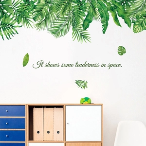 Nordic tropical green leaf wall stickers with monstera and palm leaves for living room decor