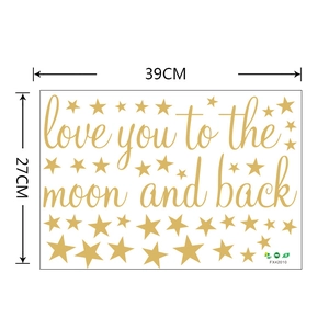 Détails du sticker mural doré avec étoiles et dimensions pour chambre d'enfant