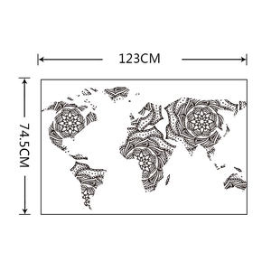Detailed world map wall sticker with mandala floral patterns measuring 123CM by 74.5CM