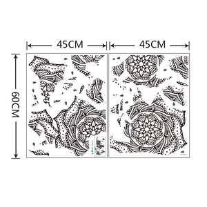 Detailed size chart for lotus mandala wall stickers measuring forty-five by sixty centimeters