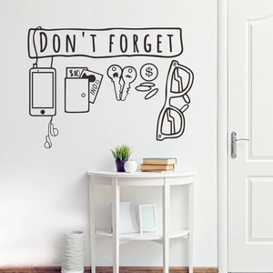 Sticker Mural en PVC Lettre Anglaise Don't Forget Avec Icônes de Téléphone Portefeuille Clés Décor de Rappel Minimaliste
