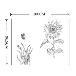 Product dimensions for sunflower and tulip sketch wall decal: 100CM wide by 96.5CM high