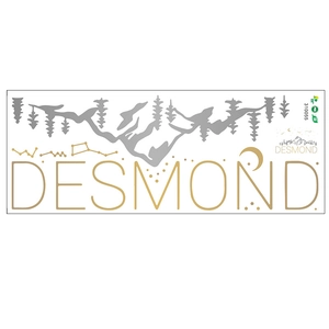 Detail of DESMOND wall sticker featuring gray mountains and golden big dipper stars