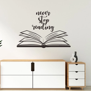 Never stop reading vinyl wall sticker featuring an open book design for study room decor