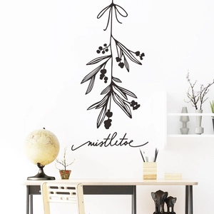 Minimalist black PVC mistletoe wall sticker with bow and elegant cursive text for home decor