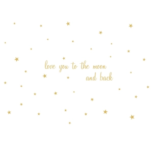 Sticker mural minimaliste avec étoiles dorées et lettrage Love You to the Moon and Back