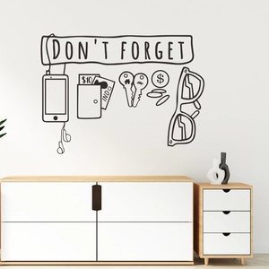Sticker mural minimaliste Don't Forget avec icônes de téléphone et clés pour la déco d'entrée