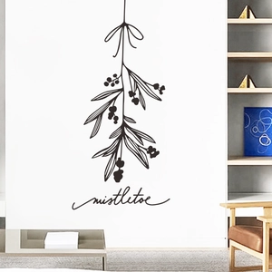 Minimalist black mistletoe branch wall decal with a bow and elegant lettering