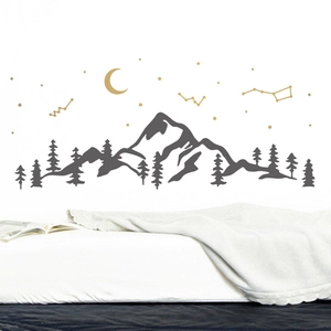 Minimalist mountain and constellation wall stickers in Nordic style for bedroom decor