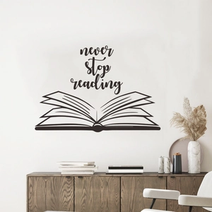 Never stop reading wall decal with minimalist open book design for study room decor