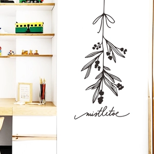 Minimalist black mistletoe branch wall decal with text for modern home decoration