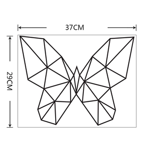 Minimalist geometric butterfly wall sticker showing 37cm width and 29cm height dimensions