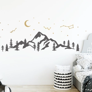 Minimalist mountain and constellation wall decals for kids bedroom nursery wall art decor