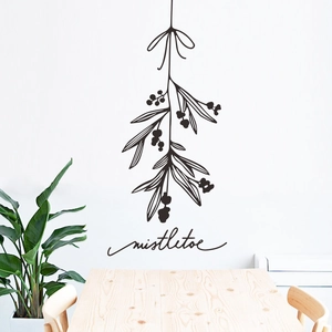 Nordic Minimalist Black Mistletoe Branch Wall Sticker PVC Self Adhesive Hand Drawn Botanical Plant Decal For Home Decor