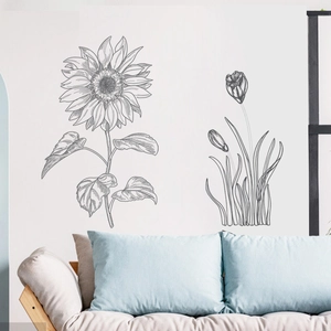 Minimalist sunflower line art wall decals for home living room and bedroom decor