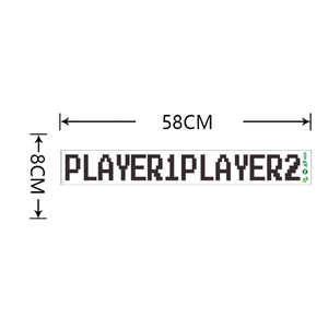 Detail view of pixel-style PLAYER1 PLAYER2 wall sticker showing 58cm x 8cm dimensions