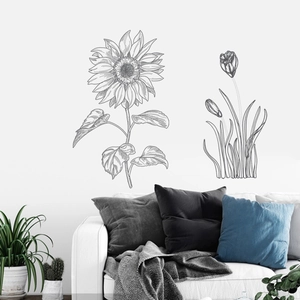 Minimalist sunflower sketch wall decal for living room modern home wall decoration