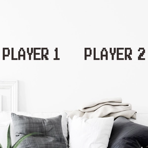 Pixel Game Theme Wall Sticker Player 1 Player 2 Decal For Gaming Room Bedroom Removable PVC Self Adhesive DIY Wall Art Decor