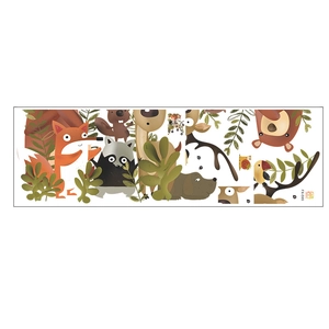 Detailed flat layout of cartoon forest animals wall decals featuring foxes, deer and bears