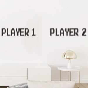 Modern pixel style wall decals with Player 1 and Player 2 text for game room decor