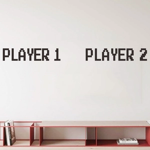 Retro pixel Player 1 and Player 2 gaming wall stickers for home decor in dark grey finish