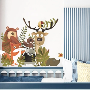 Nordic style jungle animal wall stickers featuring a bear, deer, and fox for nursery rooms