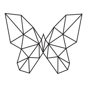 Detail view of abstract geometric butterfly wall sticker with black linear polygon patterns