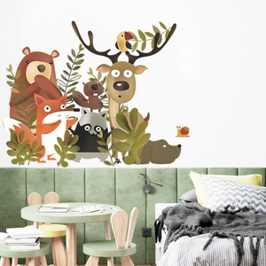 Nordic Cartoon Forest Animal Wall Stickers For Kids Room Nursery Decor PVC Bear Deer Fox DIY Waterproof Wall Art Decals