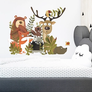 Nordic cartoon jungle animals wall stickers with fox and bear for nursery decor