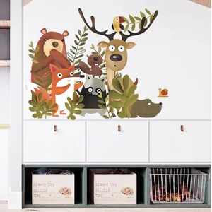 Nordic cartoon jungle animal wall stickers featuring bears and foxes for kids rooms