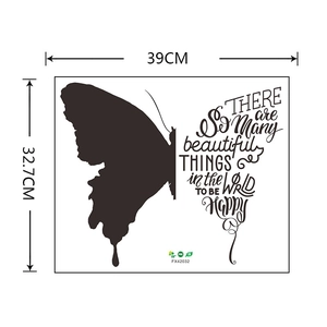 Détail du sticker mural papillon avec citation d'art, taille 39x32,7cm, modèle FX42032