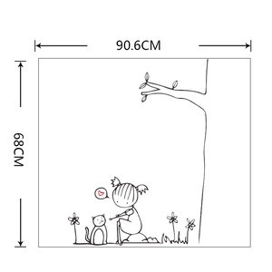 Schema delle dimensioni per adesivo murale bambina e albero, 90,6cm per 68cm