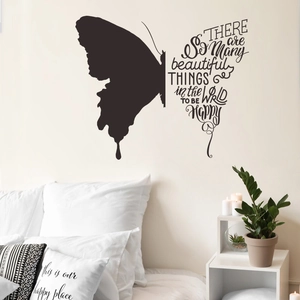 Sticker mural papillon avec citation inspirante pour décoration de chambre noire