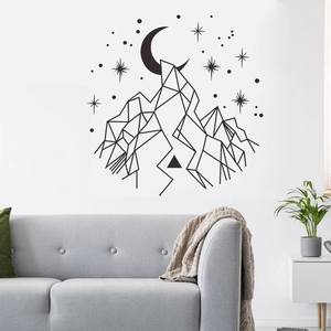 Minimalist geometric mountain and moon wall sticker for modern home living room decor